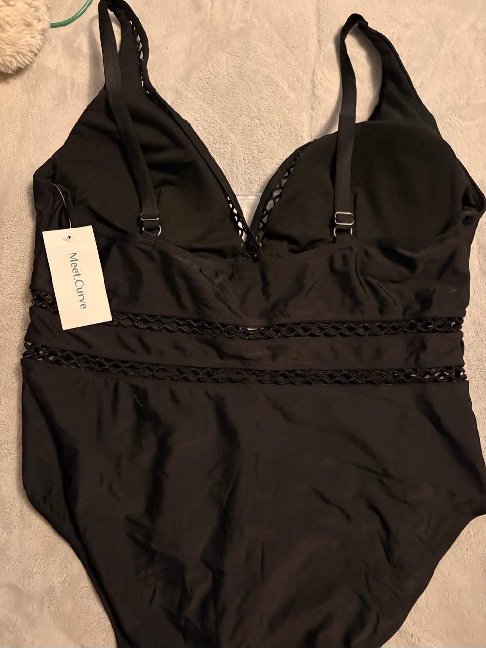 Meet.Curve Black Mesh Detail One Piece Swimsuit NWT 3XL